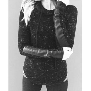 Red 23 Hoodie with Leather Sleeve Detail